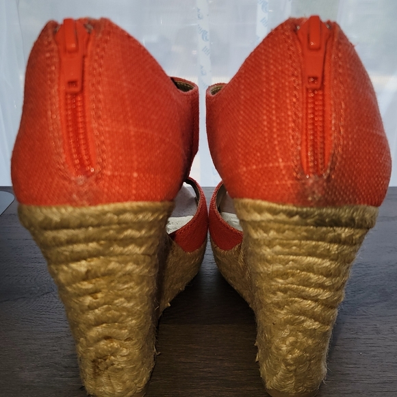 Seychelles Orange & Tan Espadrille Peep-toe Zip Back Wedges Women's Size 9 - Picture 4 of 6